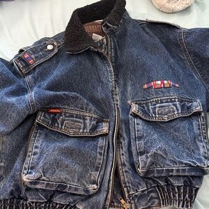 Jordache Women's Dark Blue Denim Jacket with Black Collar
